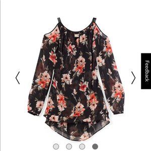 WHBM Floral Print Cold Shoulder Blouse Top